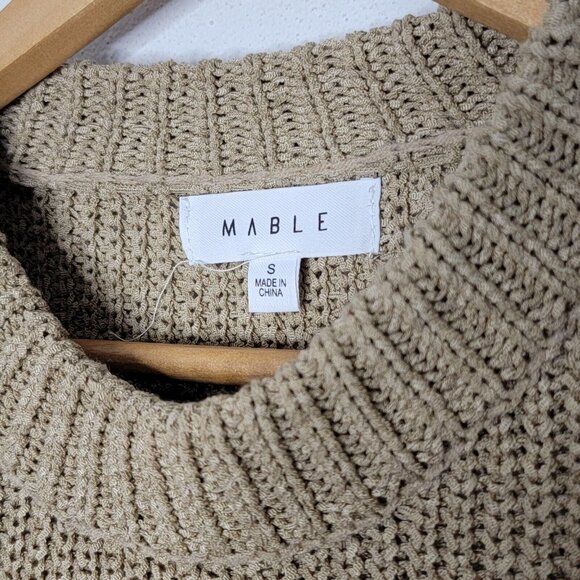 Mable Small Tan‎ Mock Neck Knit Sleeveless Long Padded Shoulder Dress - Picture 4 of 5